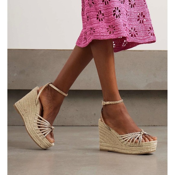 Loeffler Randall Shoes - Loeffler Randal Pamela Mignon metallic leather platform wedge sandals in Gold 10